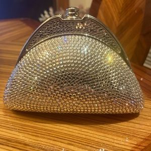 Rhinestone and silver clutch with hideable chain Judith Lieber like wedding